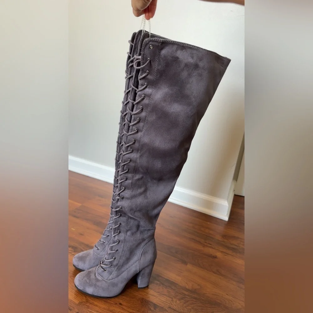 Refresh Gray Over-the-Knee Boots with Suede Finish